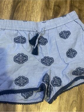 LOFT Light Blue Embroidered Tassel Drawstring Shorts